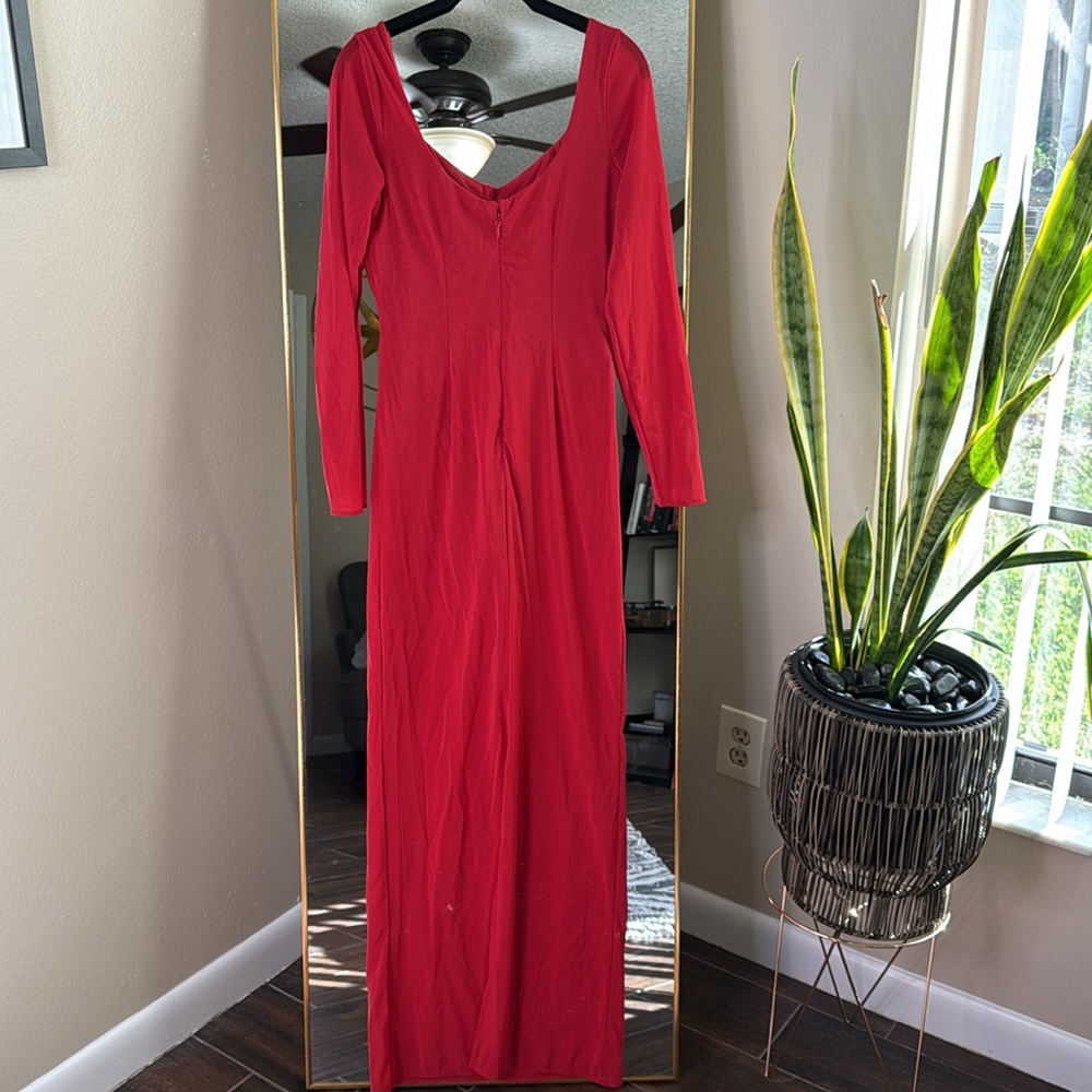 House of CB Everly holly red mesh maxi dress with bodysuit - Picture 6 of 6